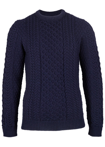 Classic Aran Wool Jumper - Navy | Made from British Wool | Jack Masters Knitwear