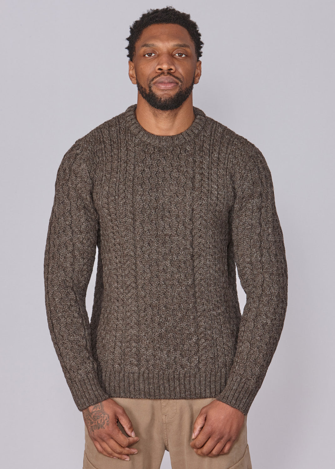 Classic Aran Wool Jumper - Brown | Made from British Wool | Jack Masters Knitwear