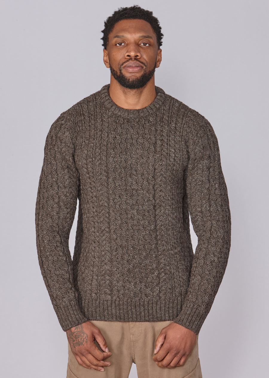 Classic Aran Wool Jumper - Brown | Made from British Wool | Jack Masters Knitwear