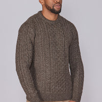 Classic Aran Wool Jumper - Brown | Made from British Wool | Jack Masters Knitwear