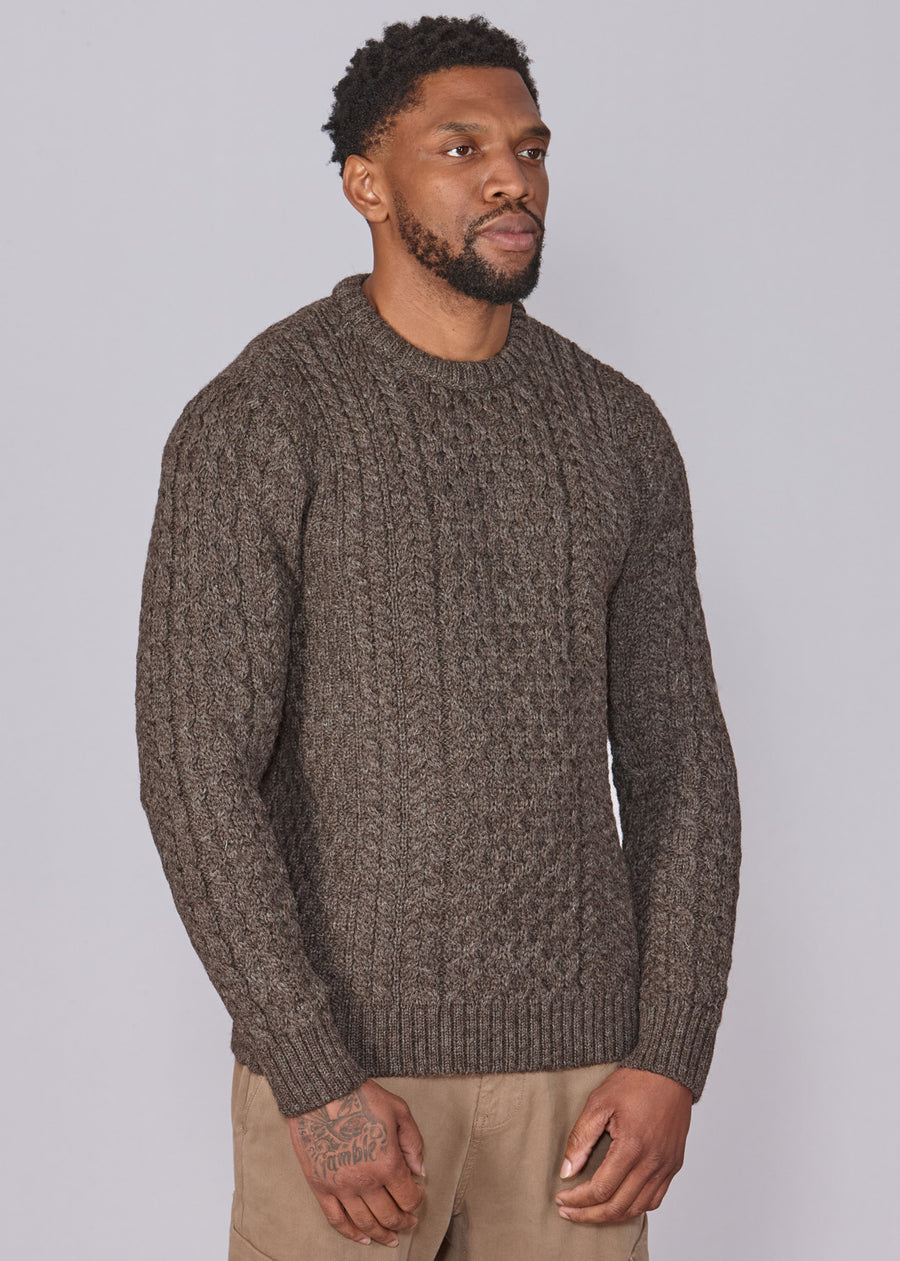 Classic Aran Wool Jumper - Brown | Made from British Wool | Jack Masters Knitwear