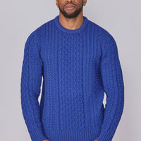 Classic Aran Wool Jumper - Sapphire | Made from British Wool | Jack Masters Knitwear