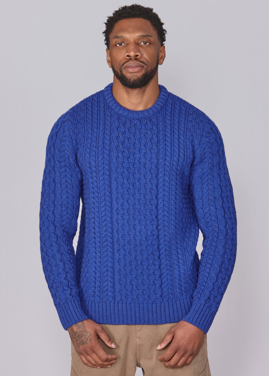 Classic Aran Wool Jumper - Sapphire | Made from British Wool | Jack Masters Knitwear