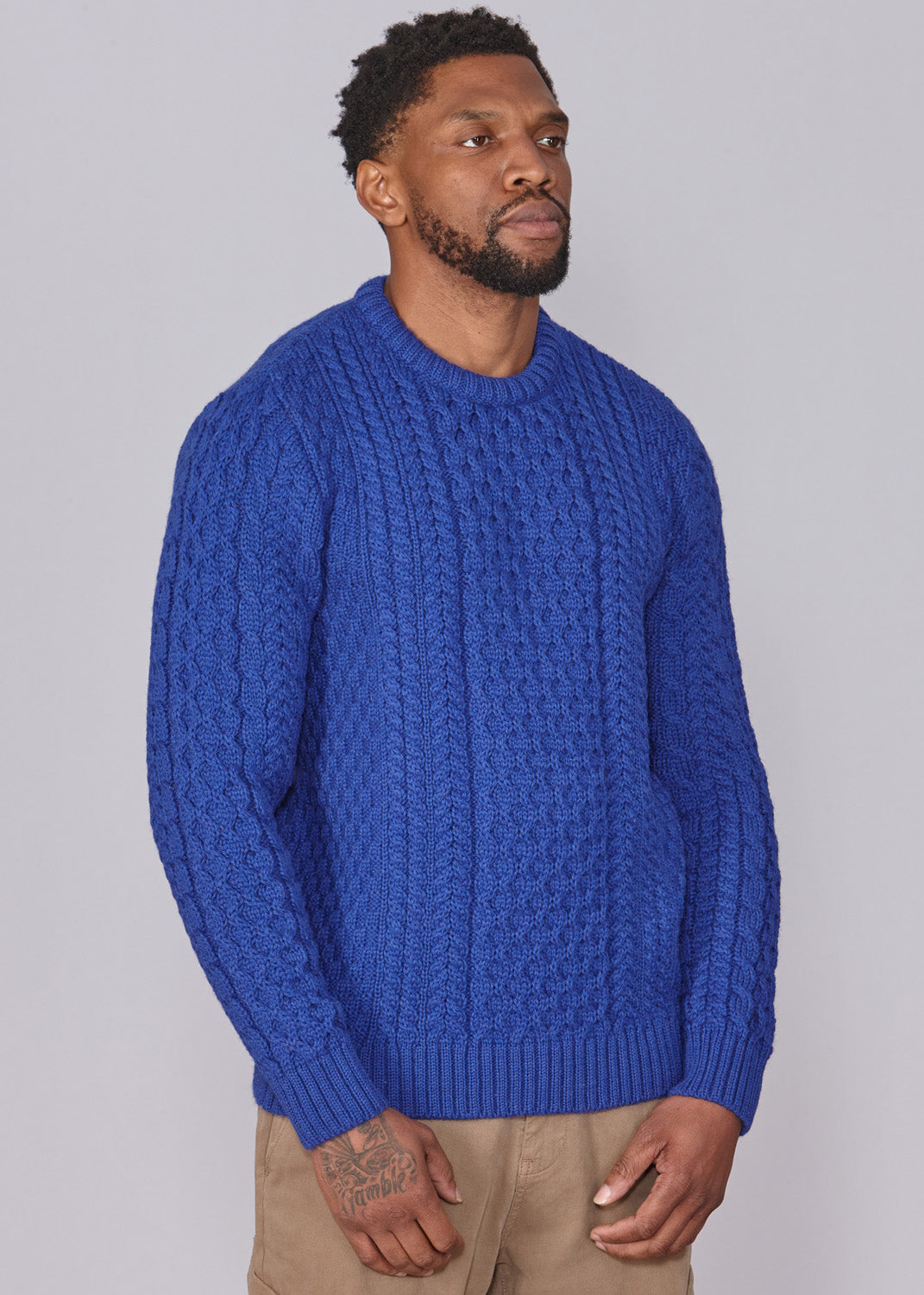 Classic Aran Wool Jumper - Sapphire | Made from British Wool | Jack Masters Knitwear