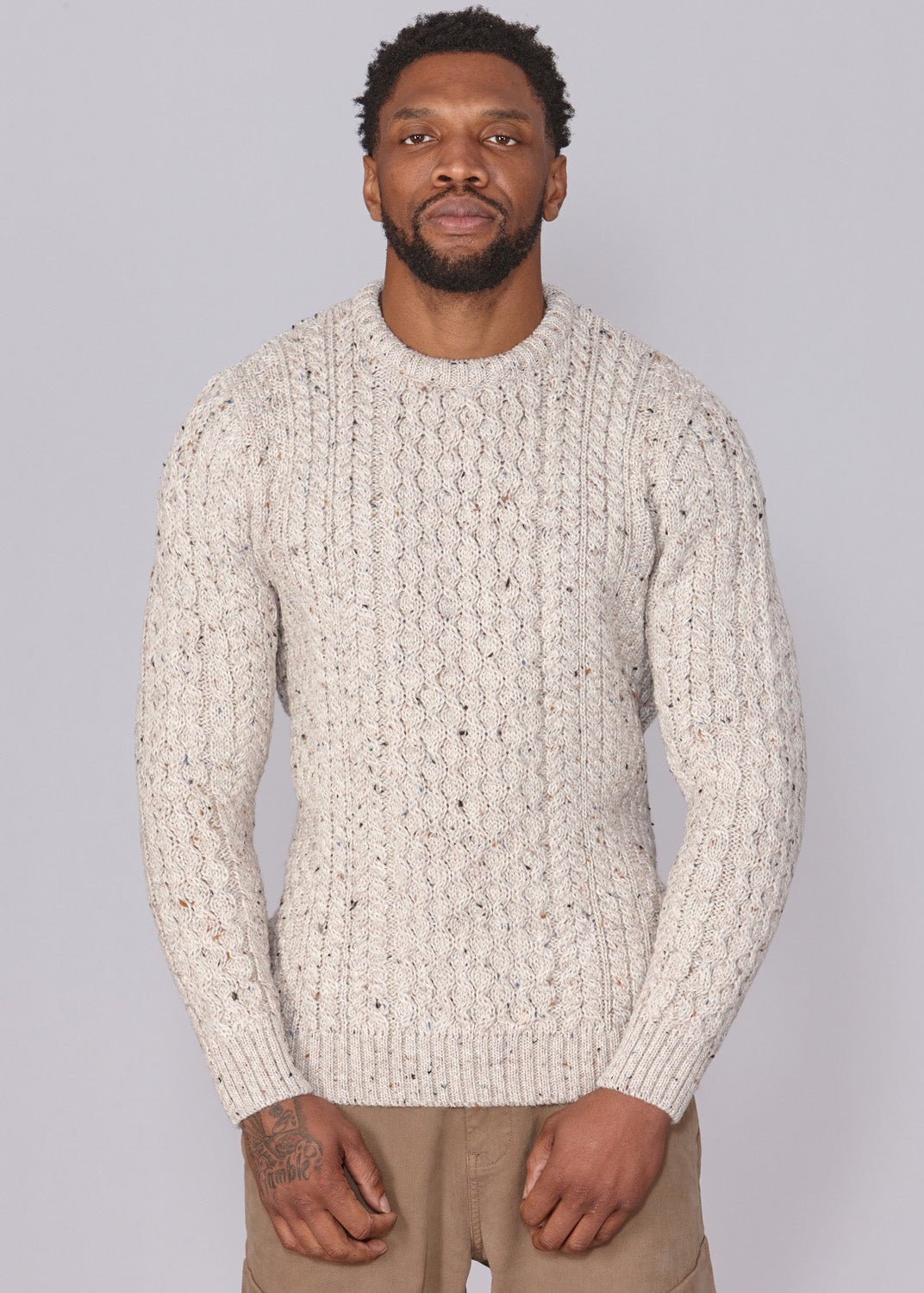 Classic Aran Wool Jumper - Beige Twist | Made from British Wool | Jack Masters Knitwear