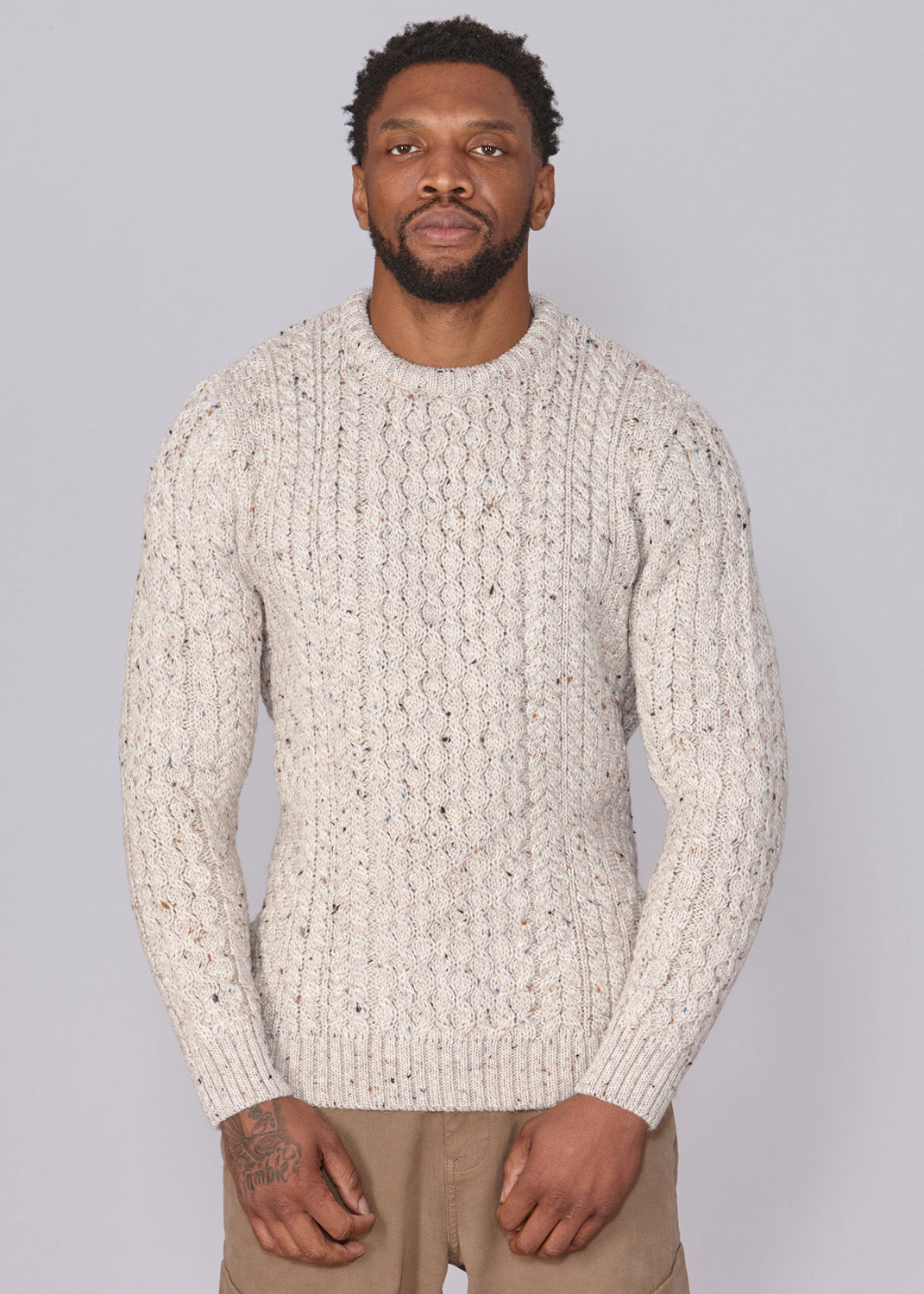 Classic Aran Wool Jumper - Beige Twist | Made from British Wool | Jack Masters Knitwear