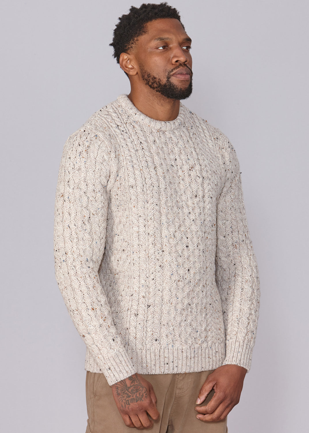 Classic Aran Wool Jumper - Beige Twist | Made from British Wool | Jack Masters Knitwear