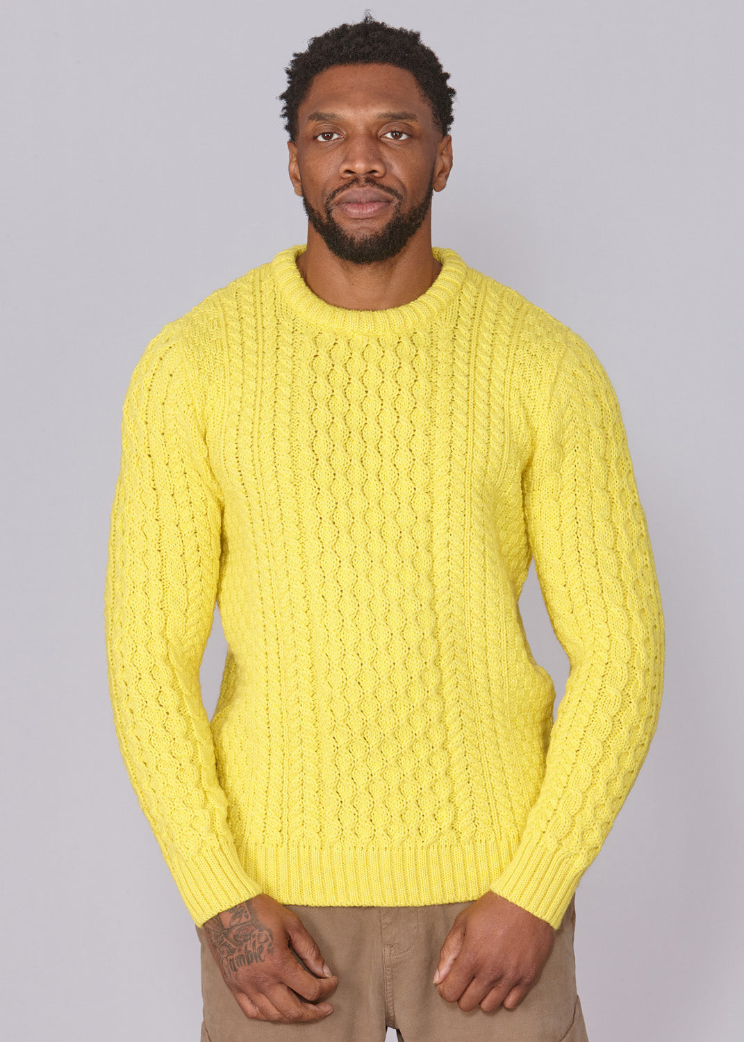 Classic Aran Wool Jumper - Yellow | Made from British Wool | Jack Masters Knitwear