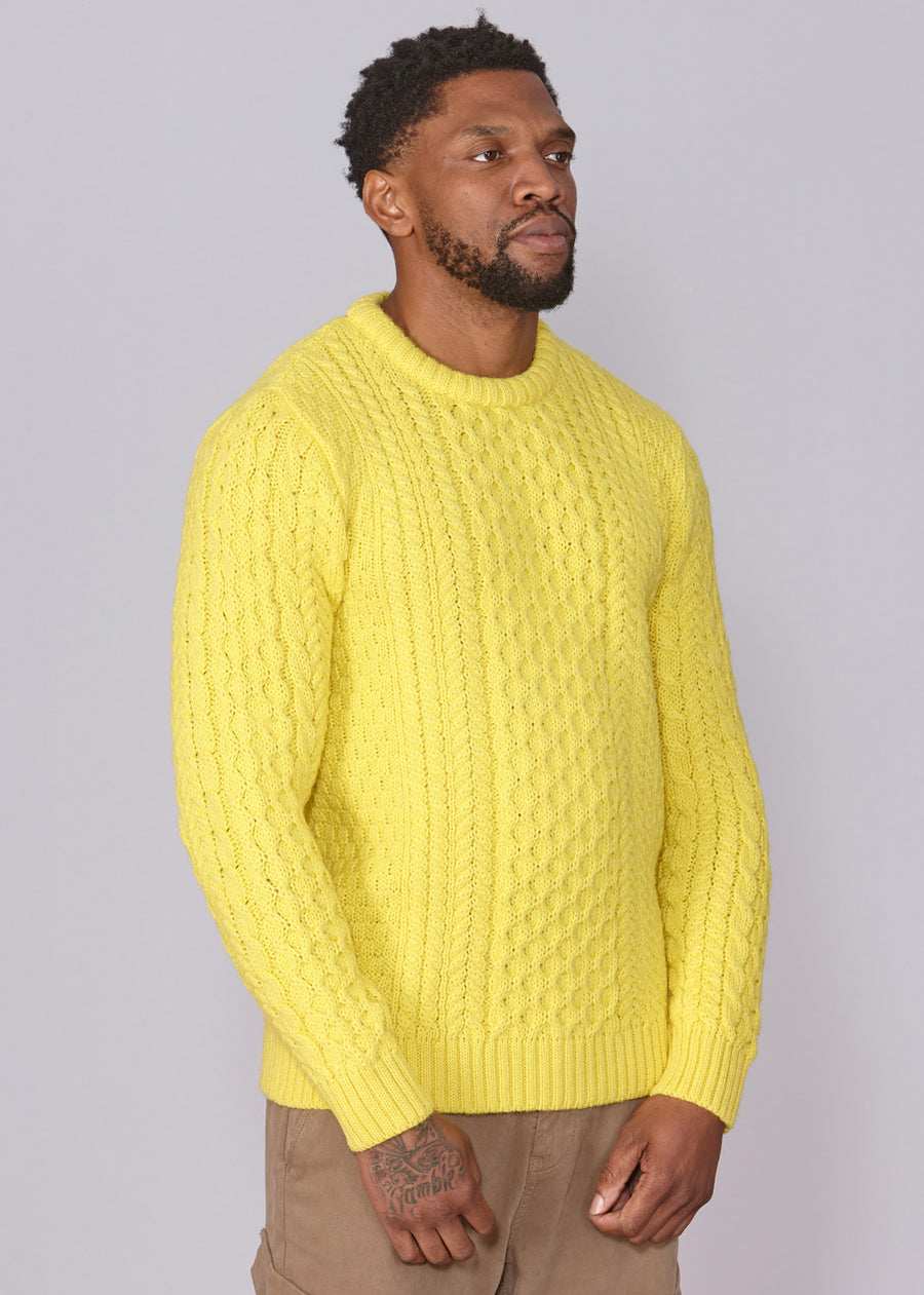 Classic Aran Wool Jumper - Yellow | Made from British Wool | Jack Masters Knitwear