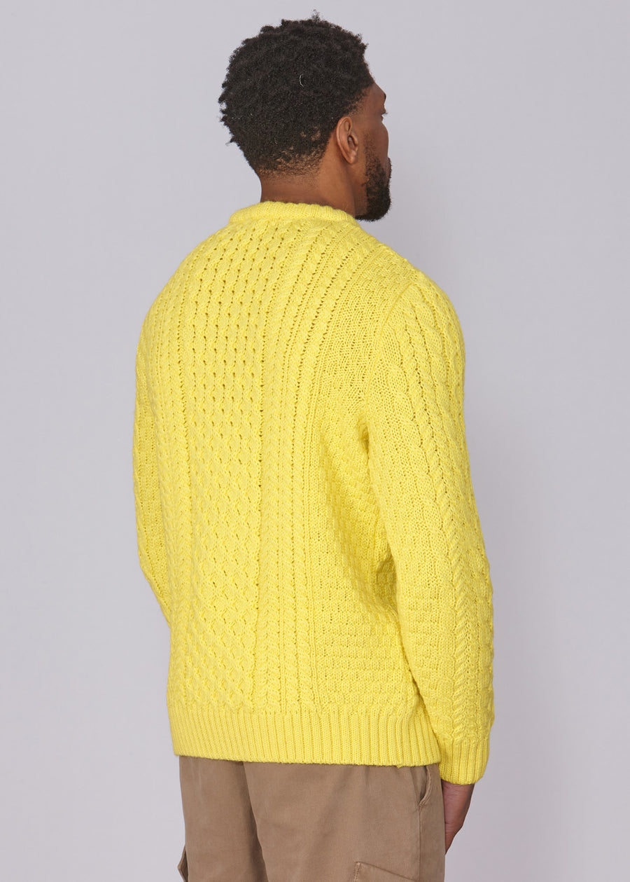 Classic Aran Wool Jumper - Yellow | Made from British Wool | Jack Masters Knitwear